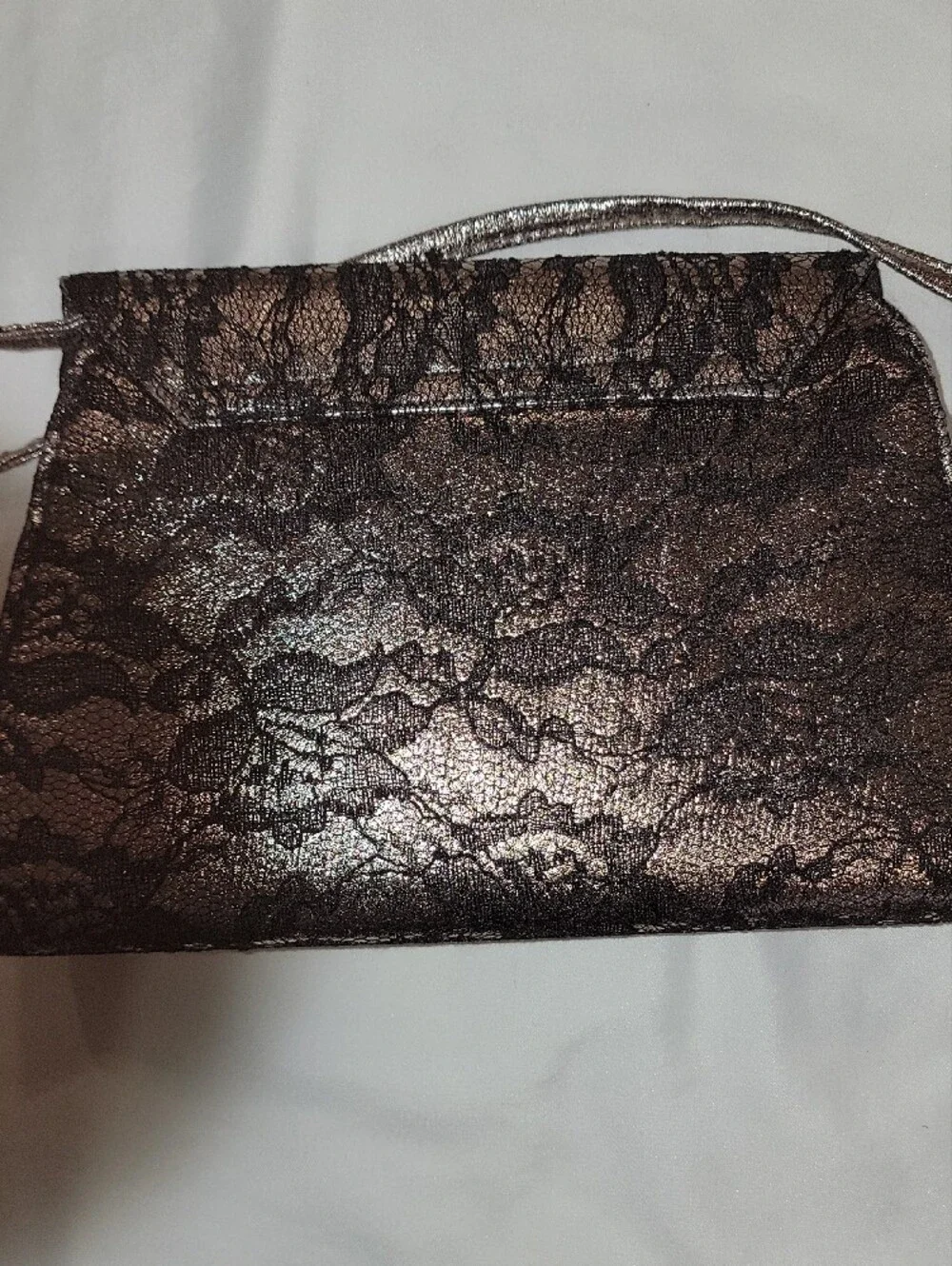 Neiman Marcus Black Lace Overlay Metallic Clutch